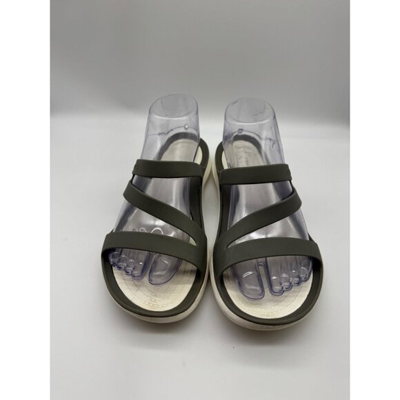 Crocs Swiftwater 203998 Gray White Comfort Slip On Slide Sandals Women' Size 9 - Picture 1 of 8